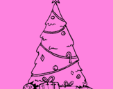 Disegno Abete con decorazioni natalizie  pitturato su Chiara