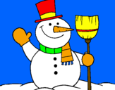 Disegno pupazzo di neve con scopa pitturato su thomas