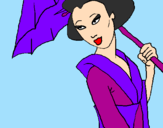 Disegno Geisha con parasole pitturato su .-*-.-*lola*-.-*-.