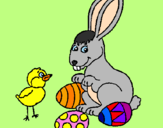 Disegno Pulcino, coniglietto e uova  pitturato su maxell
