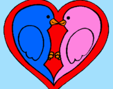 Disegno Uccellini innamorati  pitturato su Luxa