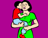 Disegno Bacio materno  pitturato su hassan