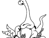 Disegno Diplodocus seduto  pitturato su sara  tintori