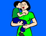 Disegno Bacio materno  pitturato su festa   della   mamma