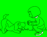 Disegno Bambina che gioca con il cagnolino  pitturato su alessio