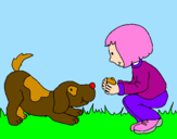 Disegno Bambina che gioca con il cagnolino  pitturato su titti