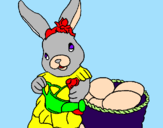 Disegno Coniglietta di Pasqua con l'annaffiatoio  pitturato su megan     01