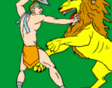 Disegno Gladiatore contro un leone pitturato su michele