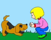 Disegno Bambina che gioca con il cagnolino  pitturato su Veronica