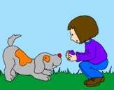 Disegno Bambina che gioca con il cagnolino  pitturato su maria grazia