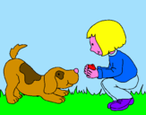 Disegno Bambina che gioca con il cagnolino  pitturato su winny