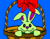 Disegno Coniglietto nella cesta  pitturato su Greta
