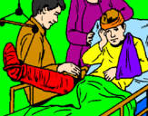 Disegno Bambino con una gamba fratturata  pitturato su ALESSANDRO