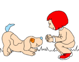 Disegno Bambina che gioca con il cagnolino  pitturato su elena