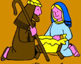 Disegno Adorano Gesù Bambino  pitturato su andrea