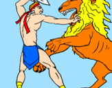 Disegno Gladiatore contro un leone pitturato su nicolò