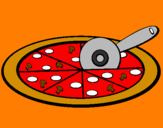 Disegno Pizza pitturato su diavolo rossonero