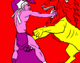 Disegno Gladiatore contro un leone pitturato su davidino