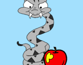 Disegno Serpente con la mela  pitturato su diana