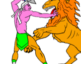 Disegno Gladiatore contro un leone pitturato su tracy