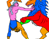 Disegno Gladiatore contro un leone pitturato su Riccardo