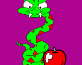 Disegno Serpente con la mela  pitturato su bea