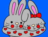 Disegno Conigli innamorati pitturato su chiara m
