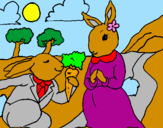 Disegno Conigli pitturato su milla