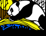 Disegno Oso panda che mangia  pitturato su chiara