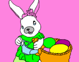Disegno Coniglietta di Pasqua con l'annaffiatoio  pitturato su PIA