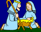 Disegno Adorano Gesù Bambino  pitturato su klo