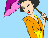 Disegno Geisha con parasole pitturato su Emy
