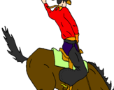 Disegno Cowboy a cavallo  pitturato su vane