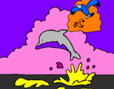Disegno Delfino e gabbiano  pitturato su damiano m 