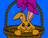 Disegno Coniglietto nella cesta  pitturato su paola