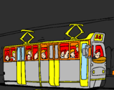 Disegno Tram con passeggeri  pitturato su gianni