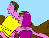 Disegno Cesare e Cleopatra  pitturato su rosa  casciello