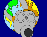 Disegno Terra con maschera anti-gas  pitturato su asia