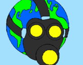 Disegno Terra con maschera anti-gas  pitturato su patti