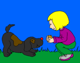 Disegno Bambina che gioca con il cagnolino  pitturato su iris