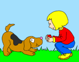 Disegno Bambina che gioca con il cagnolino  pitturato su Ludovica