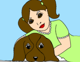 Disegno Bambina che abbraccia il suo cagnolino  pitturato su alessio