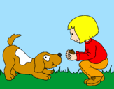 Disegno Bambina che gioca con il cagnolino  pitturato su manuele