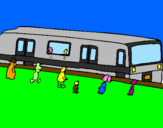 Disegno Passeggeri in attesa del treno  pitturato su damiano pio