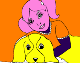 Disegno Bambina che abbraccia il suo cagnolino  pitturato su gabri