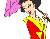Disegno Geisha con parasole pitturato su raffy <3