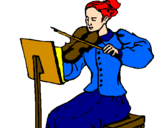 Disegno Dama violinista  pitturato su rispino