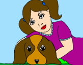 Disegno Bambina che abbraccia il suo cagnolino  pitturato su VANESSA E GIOVANNI