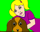 Disegno Bambina che abbraccia il suo cagnolino  pitturato su desirèe