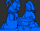 Disegno Adorano Gesù Bambino  pitturato su sara